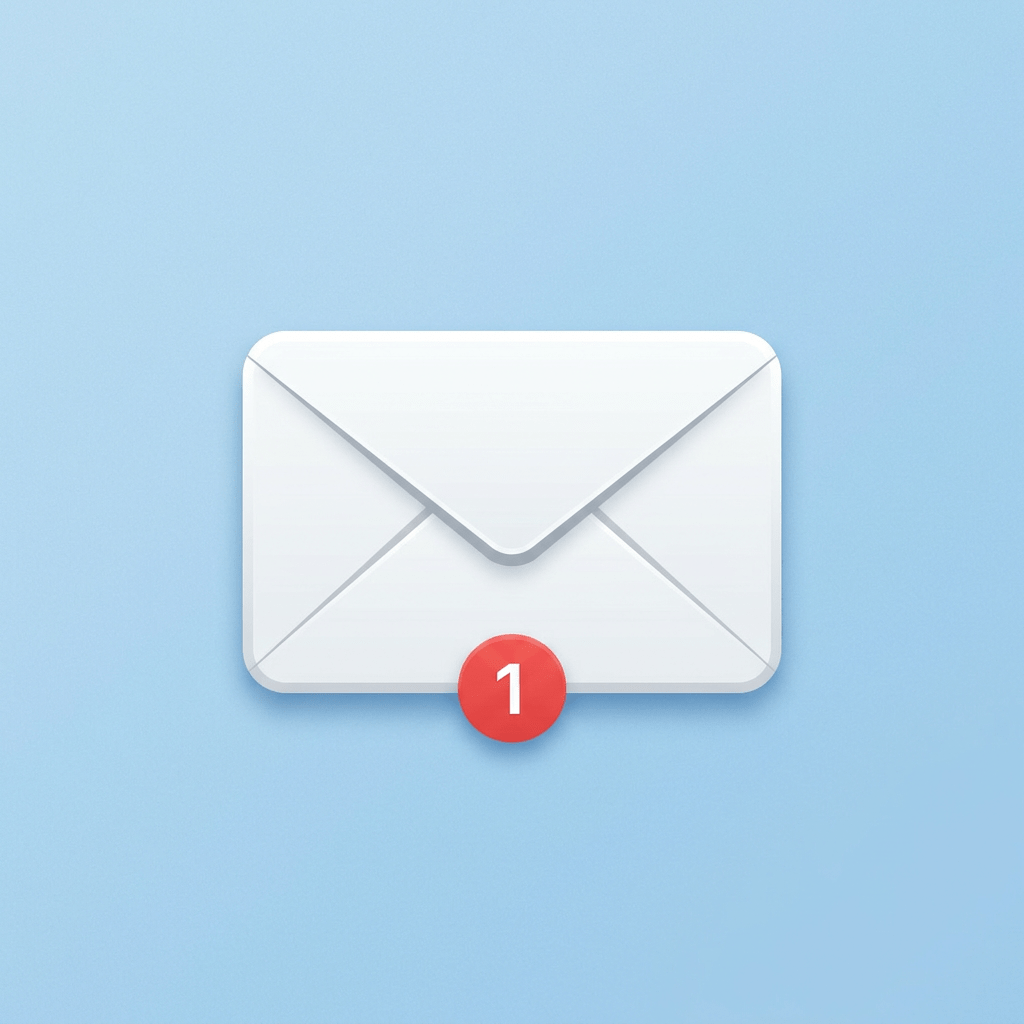 White envelope icon with red notification badge showing number 1